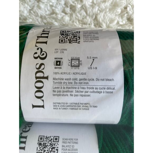 Loops & Threads Green Yarn 3 Pack Medium #4 Soft Classic 100% Acrylic 354 Yards - Picture 7 of 9